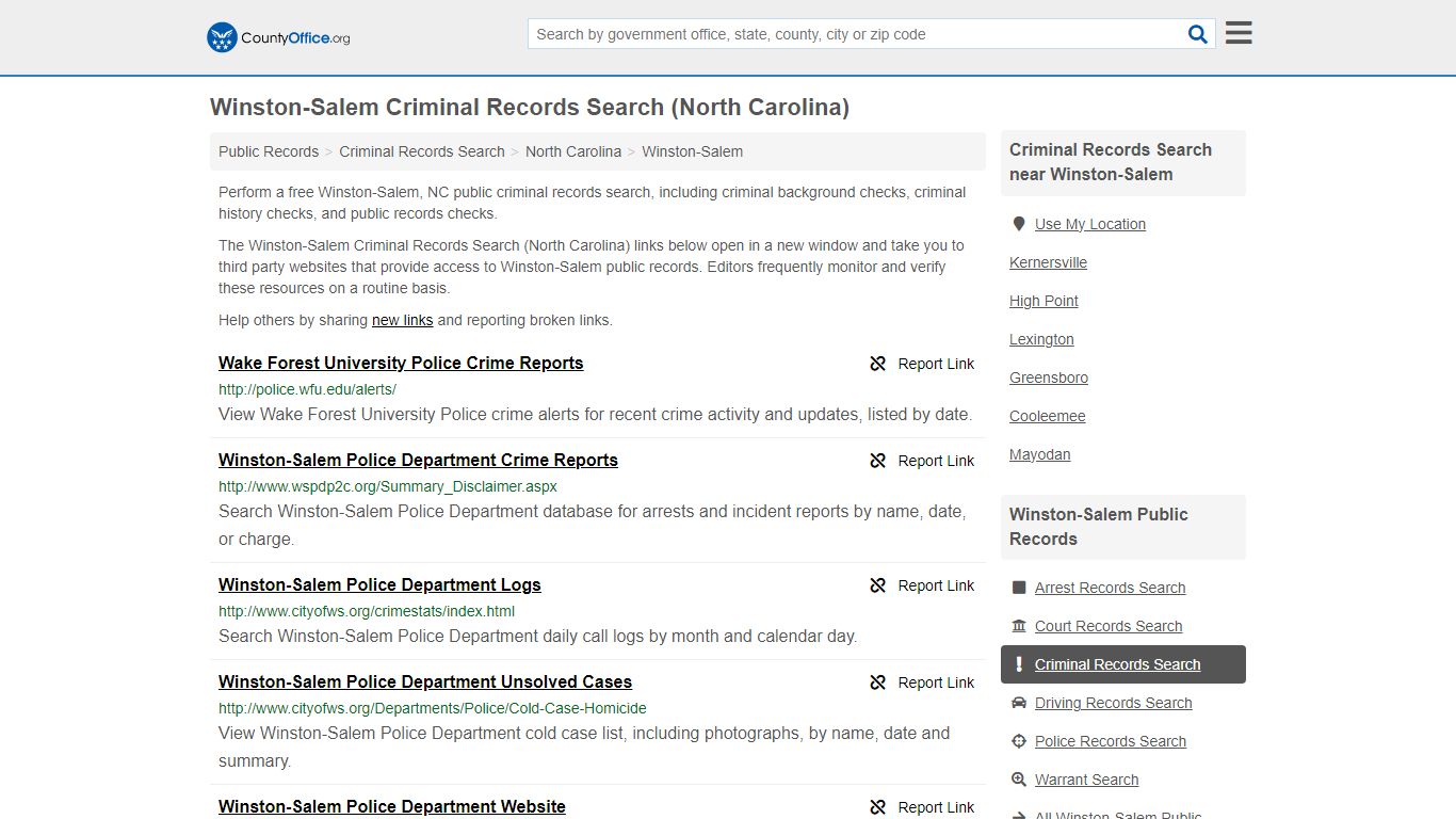Winston-Salem Criminal Records Search (North Carolina) - County Office
