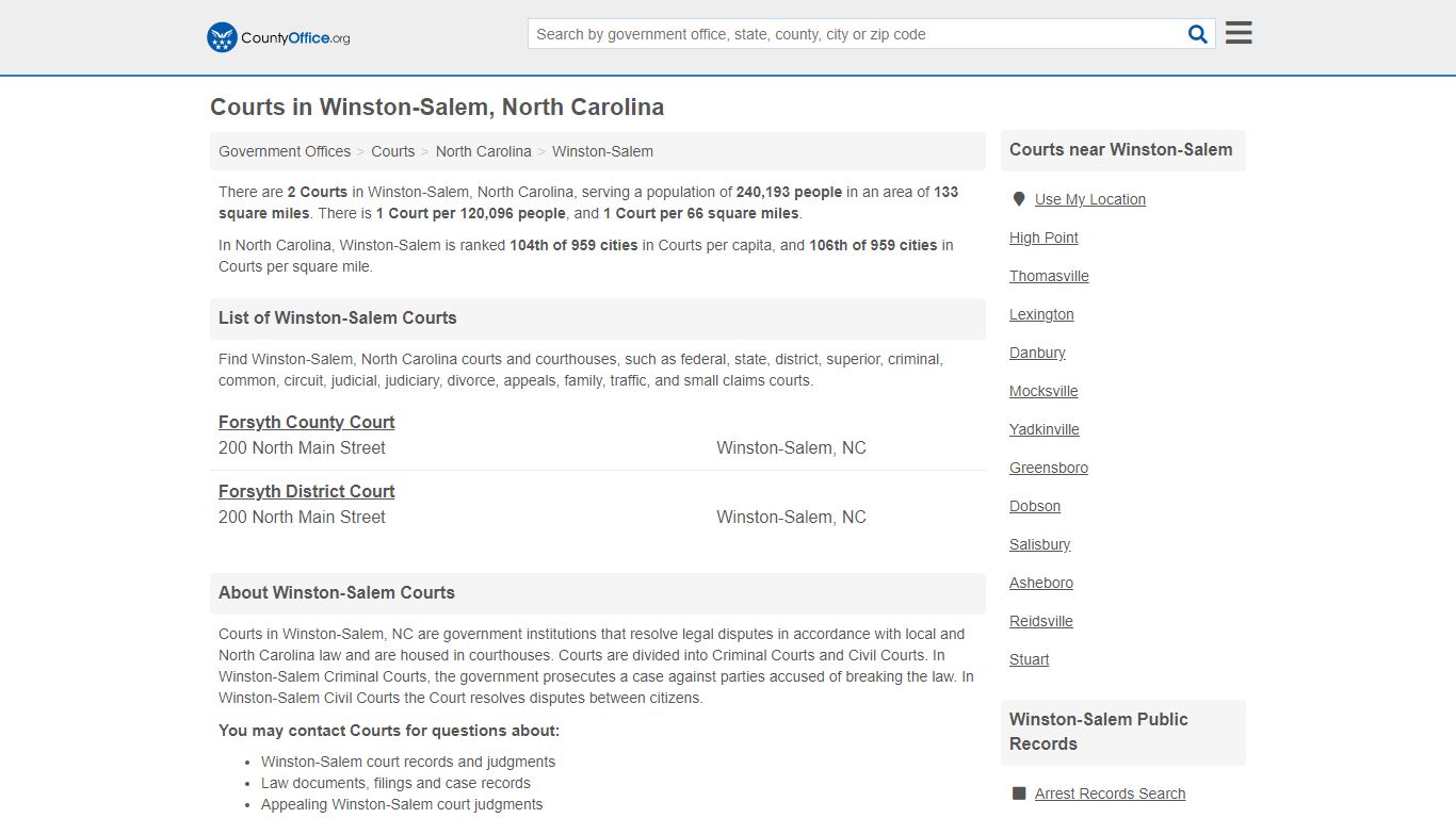 Courts - Winston-Salem, NC (Court Records & Calendars)